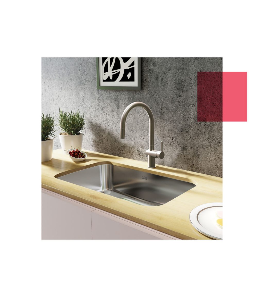 butcher block counter top featuring a large single bowl stainless steel Kindred kitchen sink paired with a chrome faucet