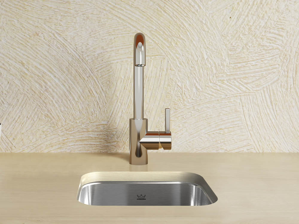 Kindred undermount stainless steel preps sink in beige countertop
